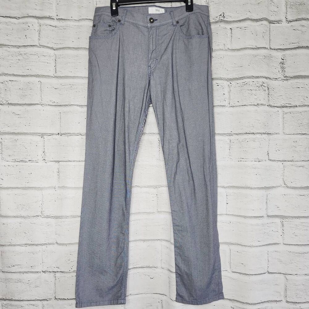 Brax Mens Navy Cooper Fancy Regular Fit Microprint Straight Leg Pants Size 35/32